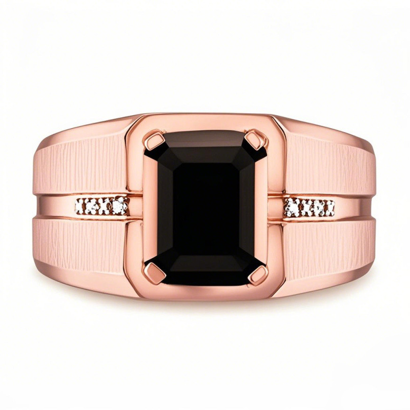 14K Rose Gold Cushion Shaped Agate Ring for Men-1