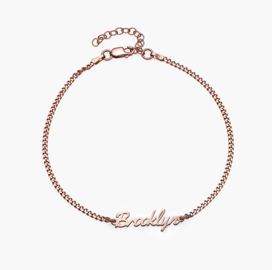 Enkelbandje van sterling zilver met roségouden afwerking en aangepaste naam