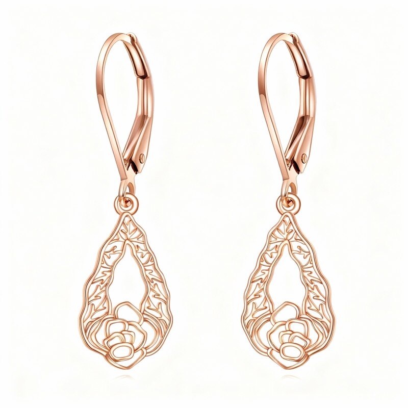 Pendientes colgantes de narciso en oro rosa de 10 quilates-1