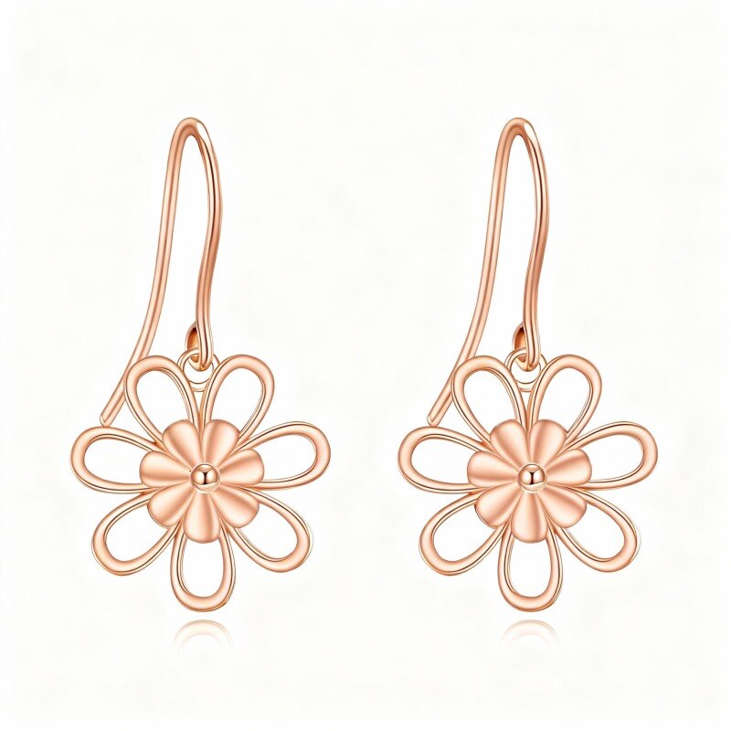 Pendientes colgantes de margarita en oro rosa de 14 quilates-1