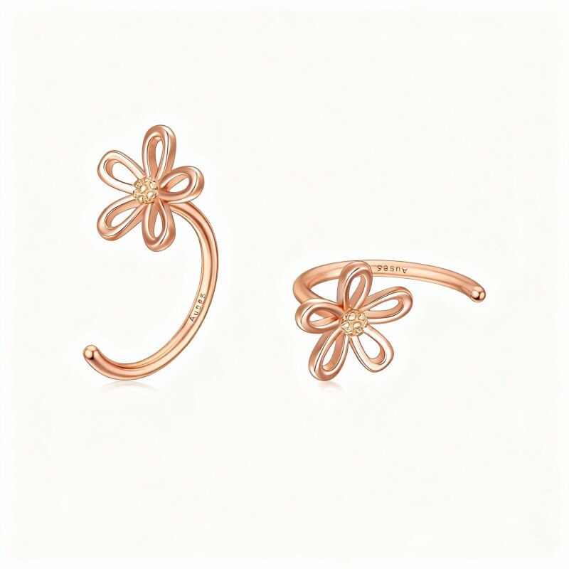 Pendientes colgantes de margarita en oro rosa de 18 quilates-1