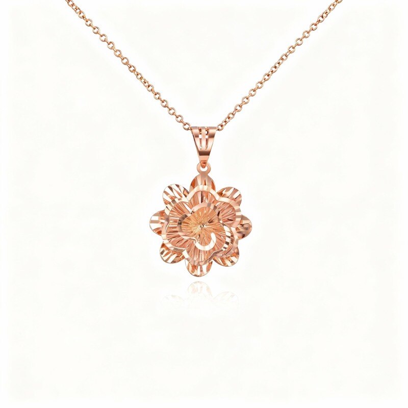 Collier pendentif marguerite en or rose 18 carats-1