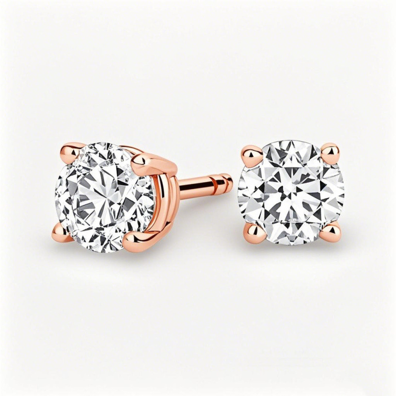 Pendientes de oro rosa de 14 quilates con diamantes y cuatro puntas-1