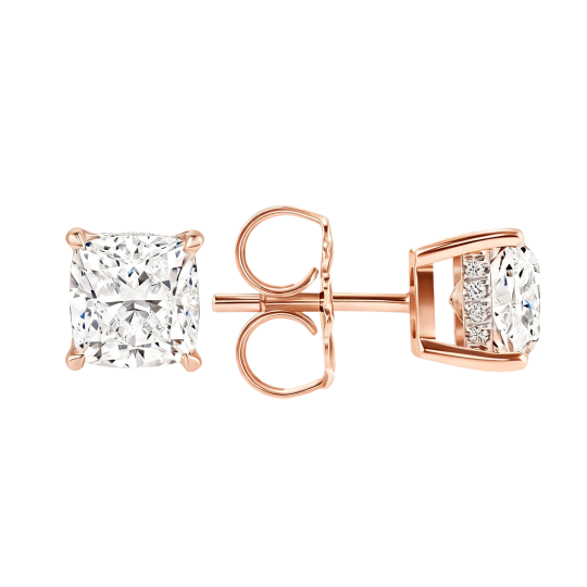 Pendientes de botón de oro rosa de 10 quilates con diamantes y piel de alpaca.