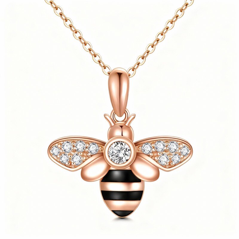Halskette mit Bienenanhänger aus 10-karätigem Roségold und Diamanten-1