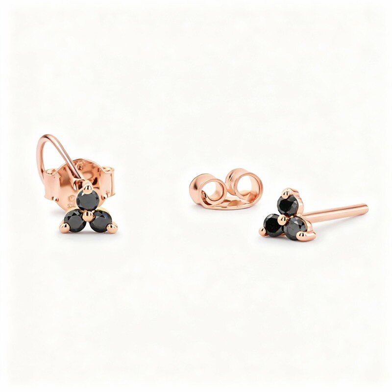 14K Rose Gold Diamond Black Mamba Stud Earrings-1