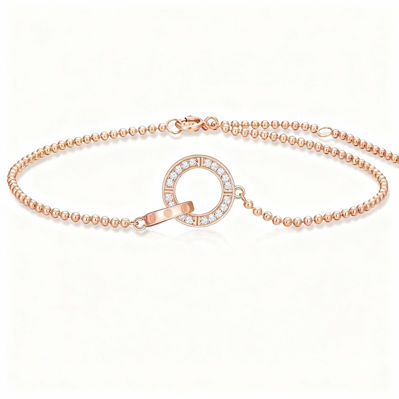 Bracelet à breloques en or rose 10 carats avec diamants en forme de cercle-1