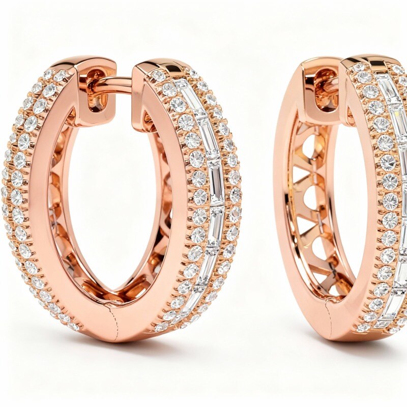 18K Rose Gold Diamond Circle Hoop Earrings-1