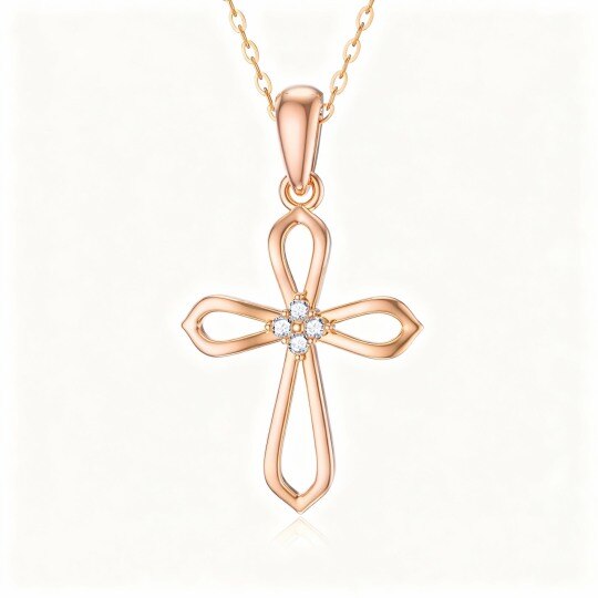 Halskette mit Kreuzanhänger aus 10-karätigem Roségold und Diamanten