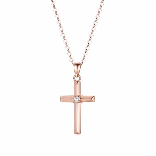 Halskette mit Kreuzanhänger aus 10-karätigem Roségold und Diamanten