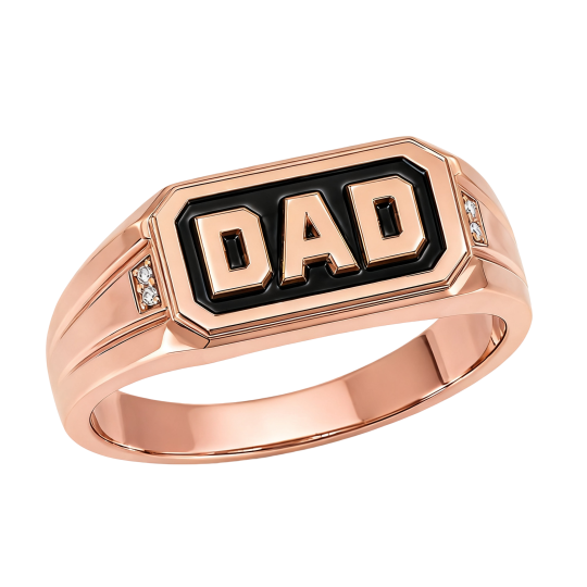 Anillo de sello personalizado de oro rosa de 10 quilates con diamantes