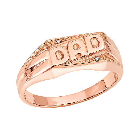Anillo de sello personalizado de oro rosa de 10 quilates con diamantes