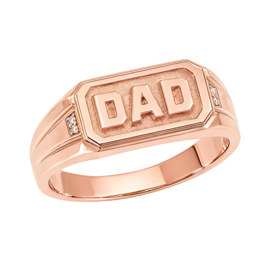 Anillo de sello personalizado de oro rosa de 10 quilates con diamantes