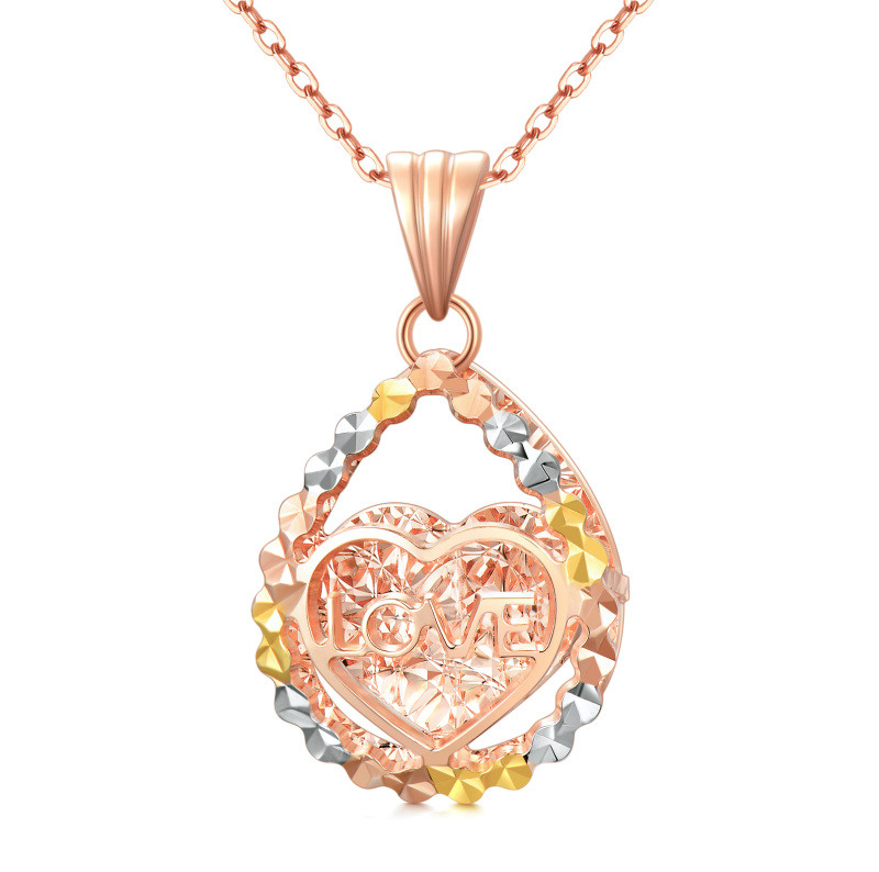 Collar con colgante de corazón de diamante en oro rosa de 10 quilates-1