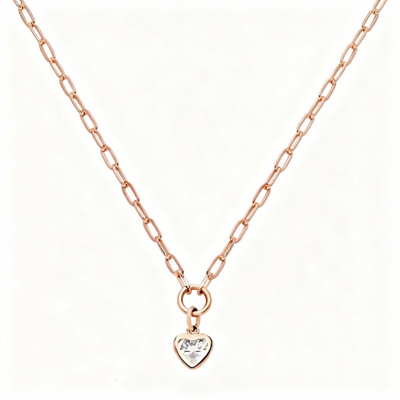 18K Rose Gold Diamond Heart Pendant Necklace-1
