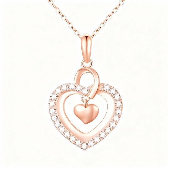 Collier pendentif cœur en or rose 10 carats et diamants