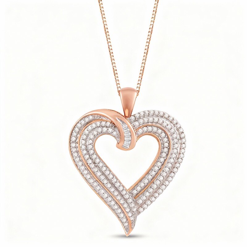 Collar con colgante de corazón de diamante en oro rosa de 9 quilates-1