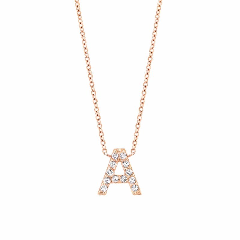 Collier pendentif personnalisé en or rose 10 carats et diamants avec initiale-1