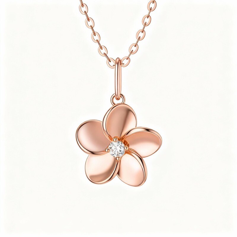 Collar con colgante de plumeria de oro rosa de 10 quilates y diamantes-1