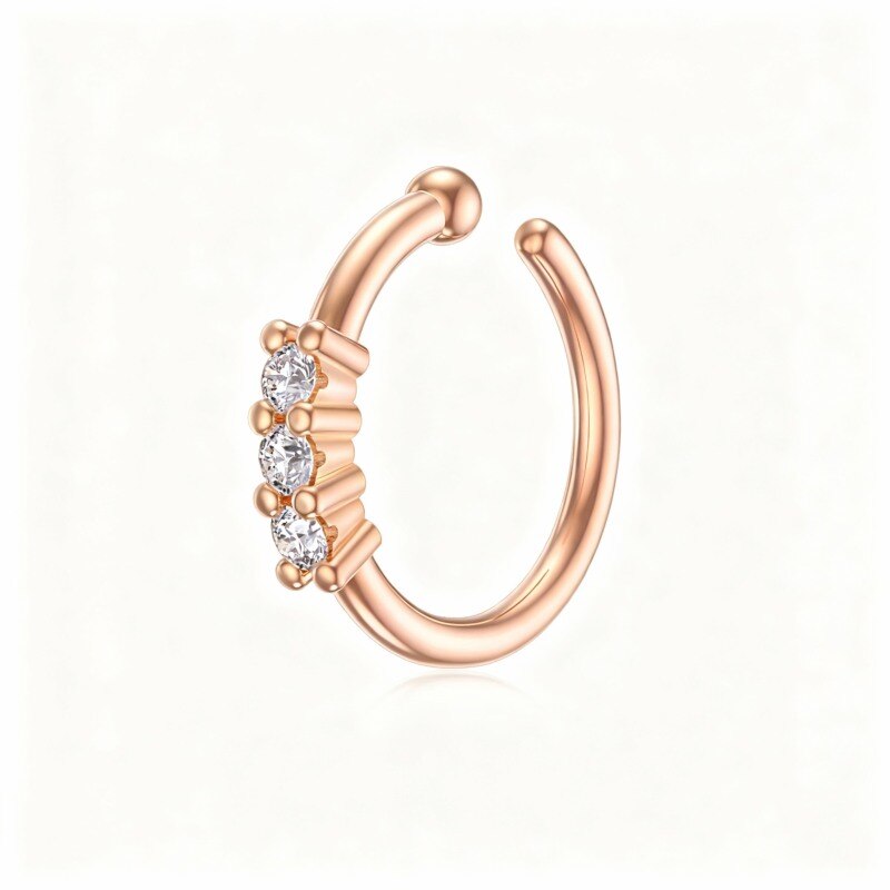 Anillo nasal redondo de oro rosa de 10 quilates con diamante-17