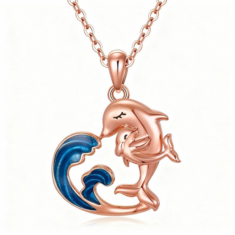 Collier pendentif dauphin en or rose 18 carats-1