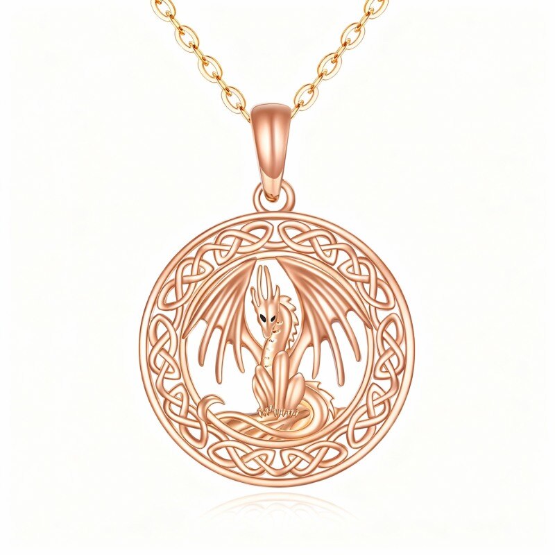 10K Rose Gold Dragon & Celtic Knot Pendant Necklace-1