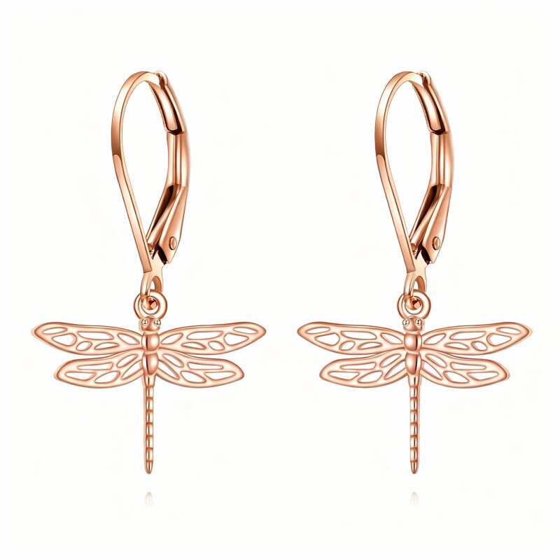 Pendientes colgantes de libélula en oro rosa de 18 quilates-1