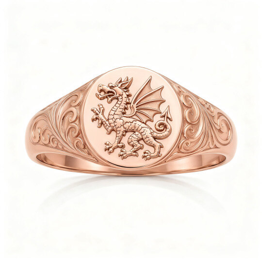 18K Rose Gold Dragon Signet Ring for Men
