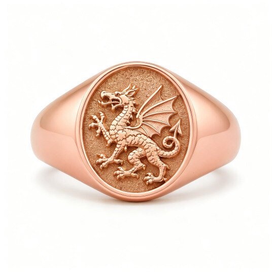 10K Rose Gold Dragon Signet Ring for Men
