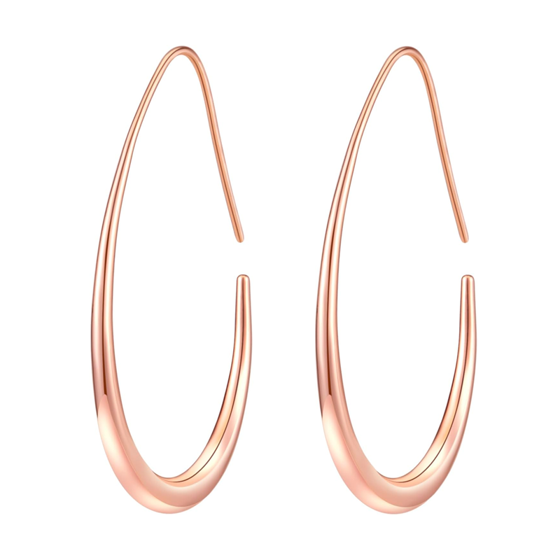 10K Rose Gold Drop Hoop Earrings for Women-1