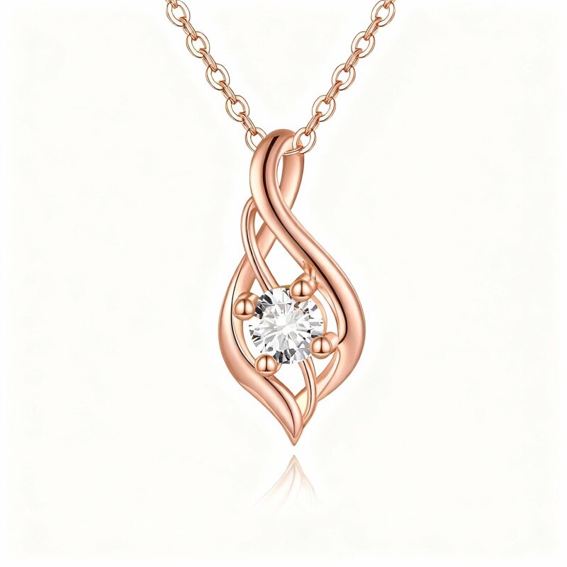 Collar con colgante de cristal en forma de gota de oro rosa de 14 quilates-1