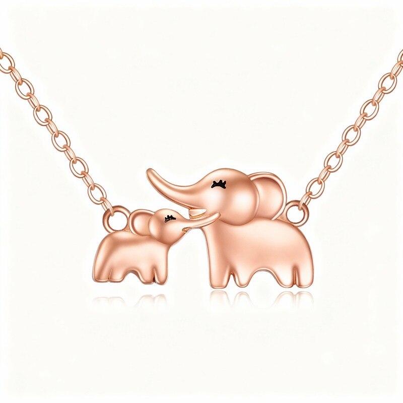 Collier pendentif éléphant en or rose 10 carats avec pendentif parents et enfants-3