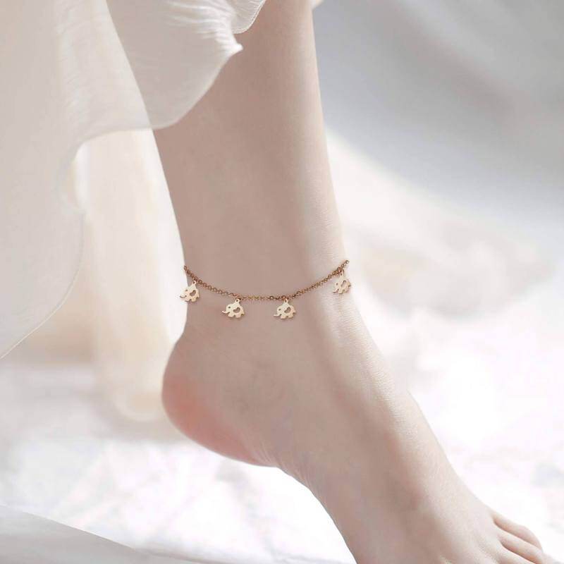 Bracelet de cheville éléphant en or rose 14K à une couche-2
