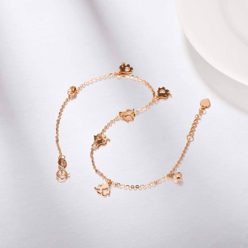 Bracelet de cheville éléphant en or rose 14K à une couche-4