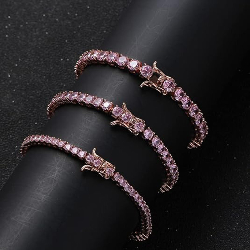 Bracelet Tennis en Or Rose 14K orné de Moissanite Rose-2