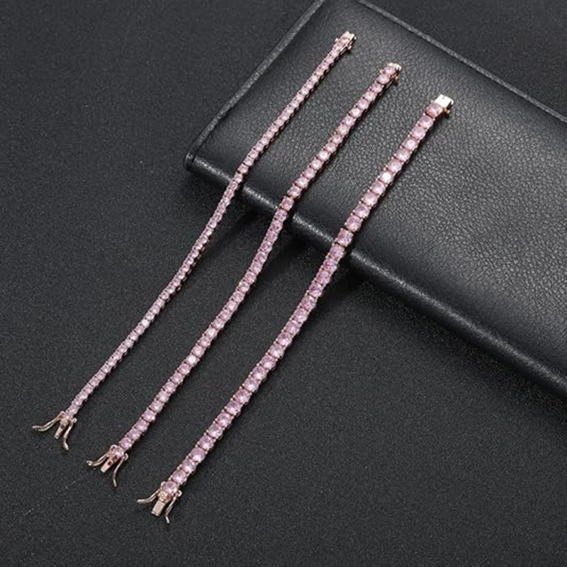 Bracelet Tennis en Or Rose 14K orné de Moissanite Rose-3