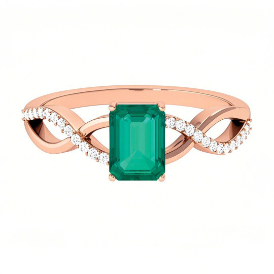 10K Rose Gold 1 to 6 CT Emerald Cut Lab-Grown Emerald & Lab-Grown Diamond Custom Engagement Ring