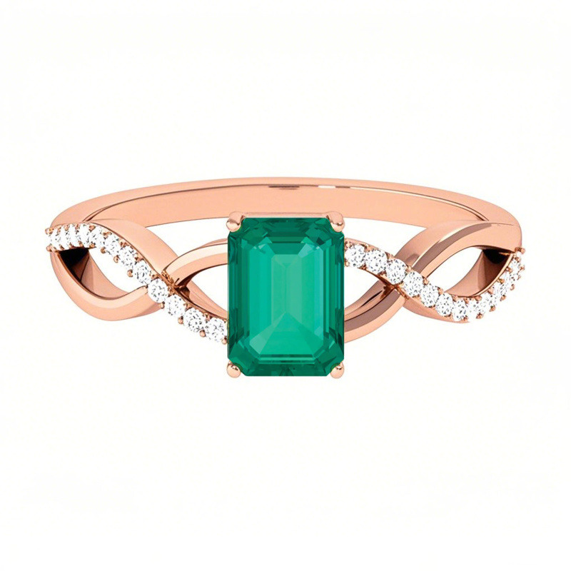 Anillo de compromiso personalizado en oro rosa de 10K con esmeralda de corte esmeralda de 1 a 6 CT y diamante cultivado en laboratorio-13