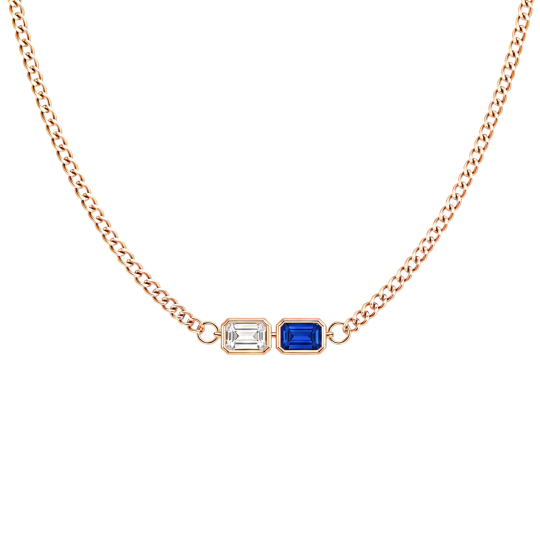 Collier pendentif personnalisé en or rose 10 carats avec zircon cubique taille émeraude et pierre de naissance pour homme