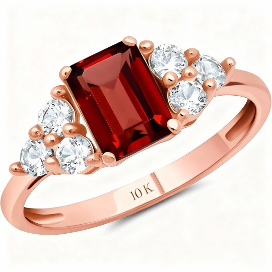 Bague de fiançailles personnalisée en or rose 10 carats avec taille émeraude