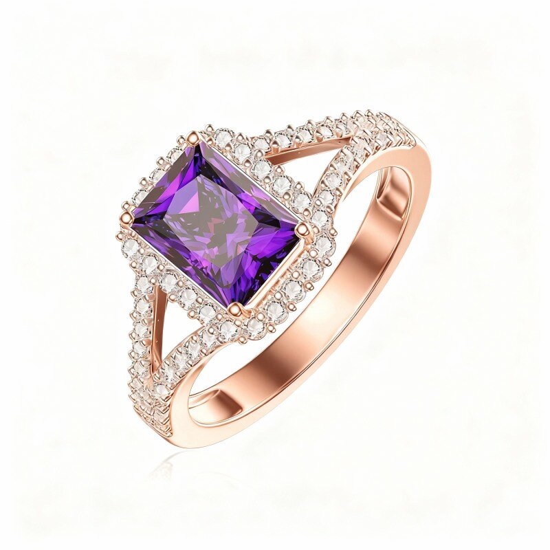 Anillo personalizado de oro rosa de 10 quilates con corte esmeralda-19