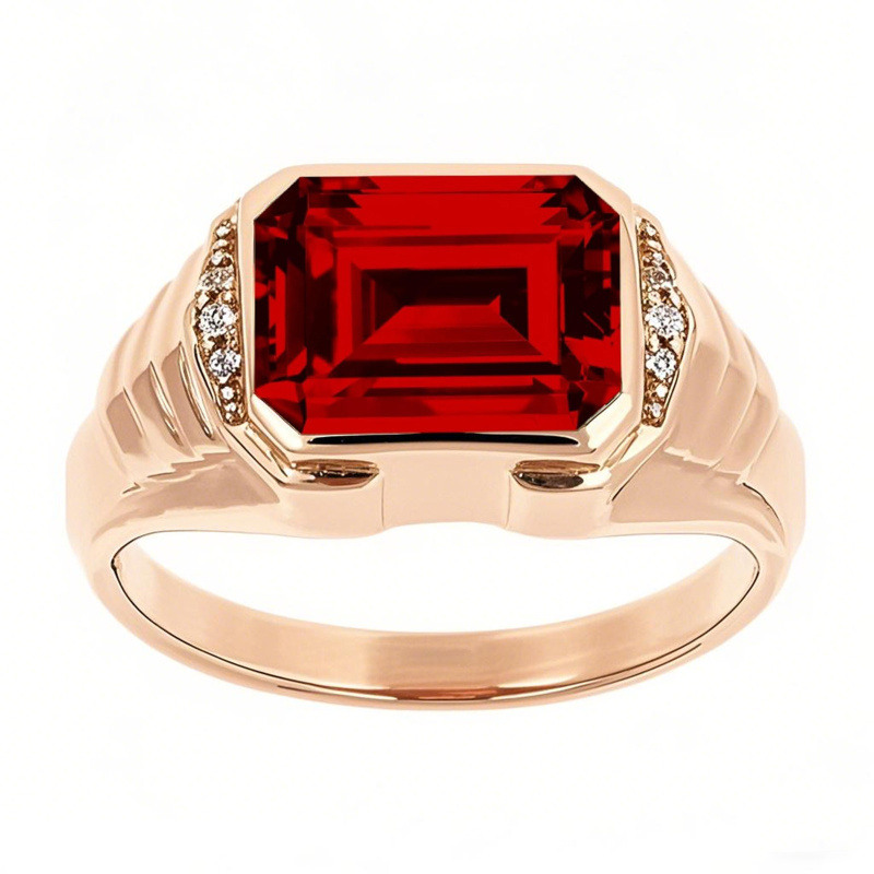 14-karätiger Roségold-Ring mit Smaragdschliff, individuell gefertigter Edelsteinring-1
