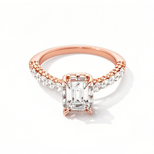 Bague de fiançailles en or rose 10 carats avec diamant taille émeraude, gravure personnalisée, D-VVS1 3EX, certifiée IGI