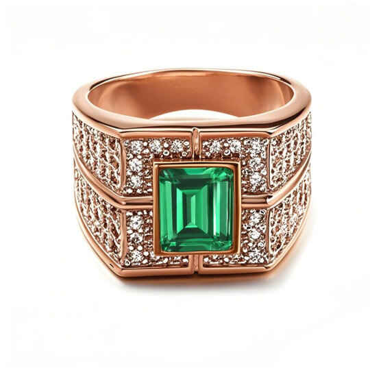 10K Rose Gold 1 to 6 CT Emerald Cut Lab-Grown Emerald & Moissanite Wedding Band Best Gift for Husband