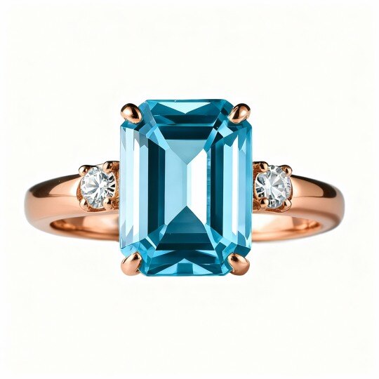 Bague de fiançailles en or rose 10 carats avec taille émeraude