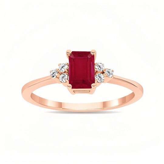 Bague de fiançailles en or rose 10 carats avec pierre précieuse taille émeraude