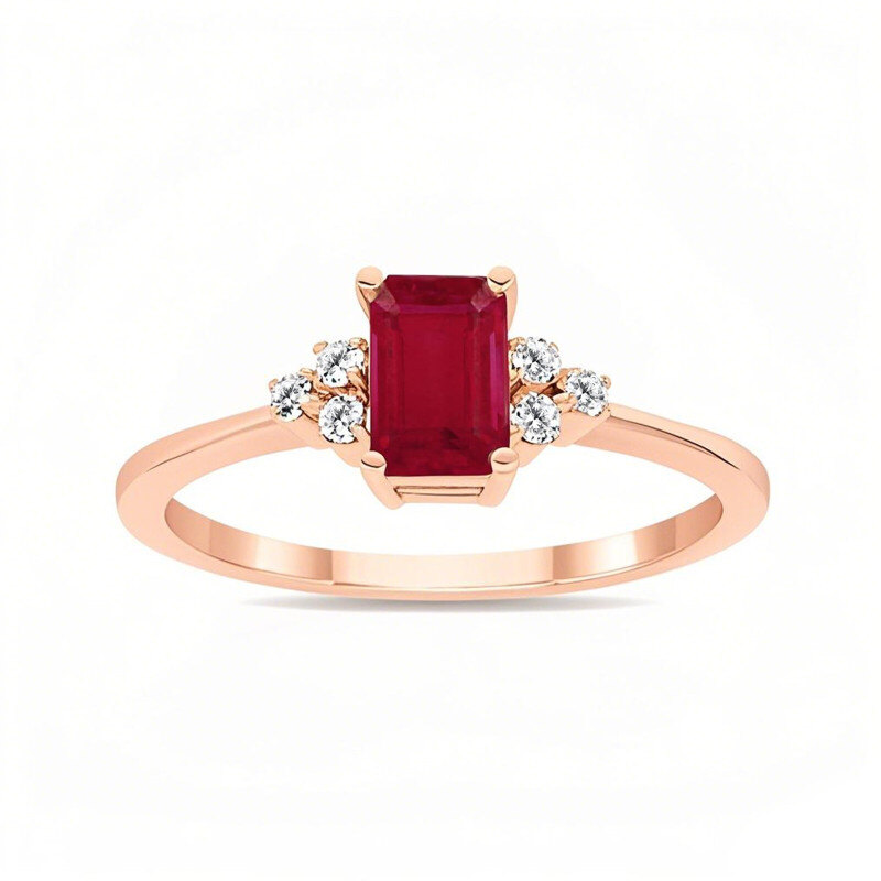 Bague de fiançailles en or rose 10 carats avec rubis taille émeraude-9