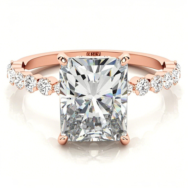 10K Rose Gold Radiant Cut Moissanite Hidden Halo Engagement Ring-8