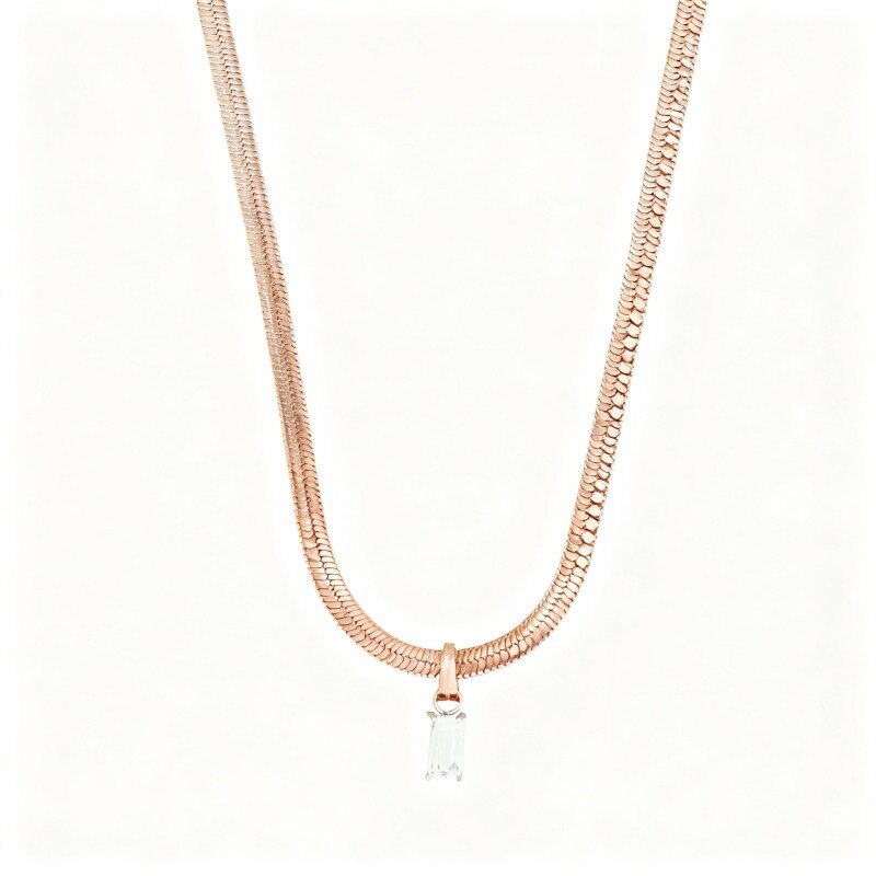 Halskette aus 14-karätigem Roségold mit Anhänger aus smaragdgeschliffenem, im Labor hergestelltem Diamanten, Obsidian und im Labor hergestelltem Smaragd.-1