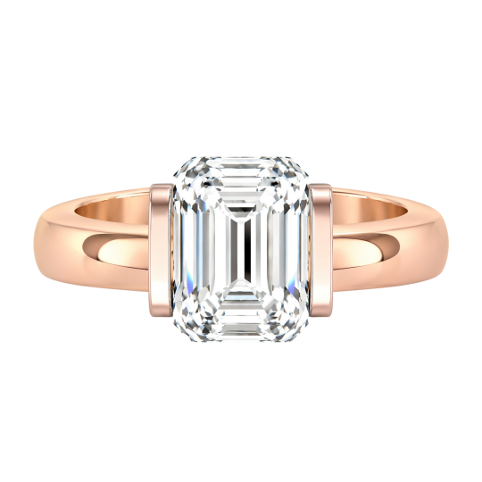 Anillo de compromiso personalizado de oro rosa de 14 quilates con diamante cultivado en laboratorio de talla esmeralda, color D, claridad VVS1, certificado por IGI 3EX.